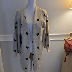 Heart Patterned Cream Cardigan